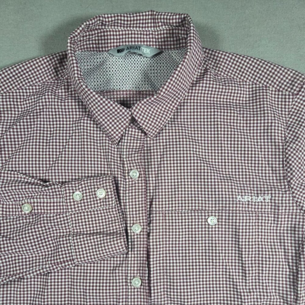 Ariat Men's AriatTek Crimson Gingham Button Down Shirt Size Small